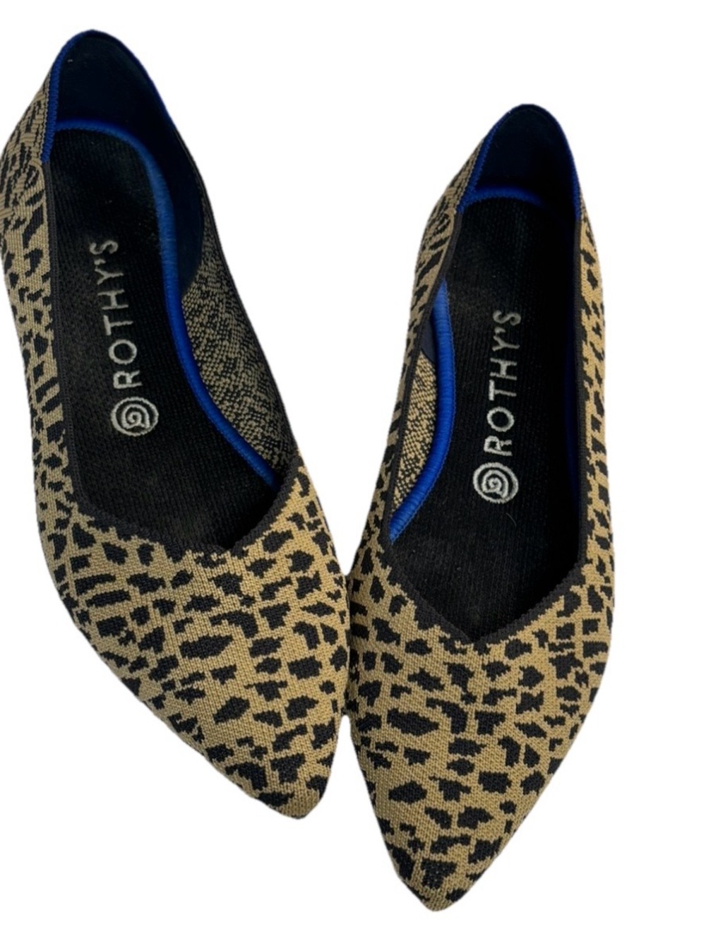 Rothy’s The Point Leopard Print Flats Women’s Size 9 Blue Trim Pointed Toe 🐆✨ - Picture 6 of 15